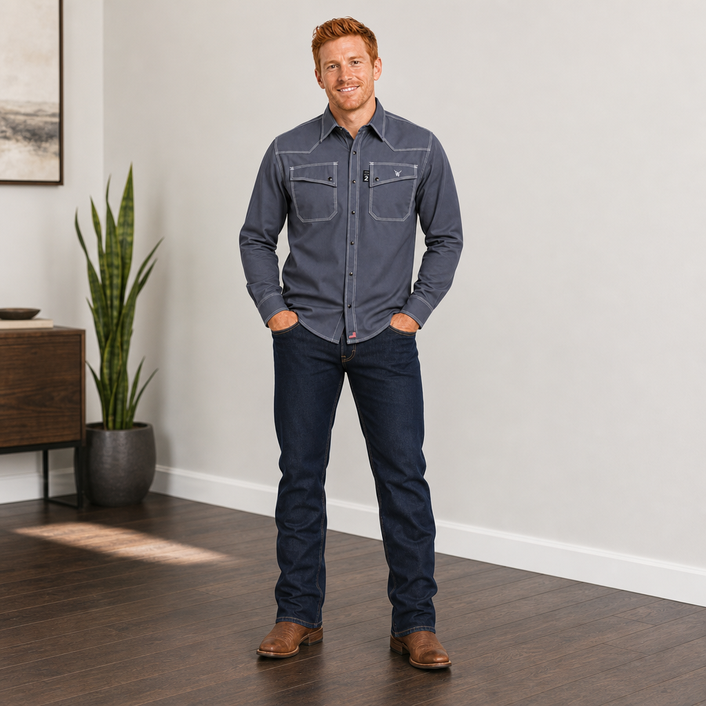 WeldaBeast 5.6 OZ NFPA 2112 Cat 2 Inherently Flame Resistant Western Style Shirt.