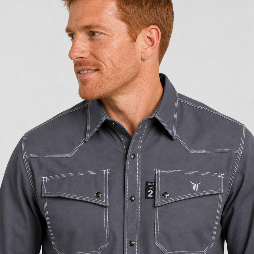 WeldaBeast 5.6 OZ NFPA 2112 Cat 2 Inherently Flame Resistant Western Style Shirt.