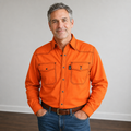 WeldaBeast 7 oz NFPA 2112 Cat 2 88/12 Flame Resistant Orange Western Style Shirt