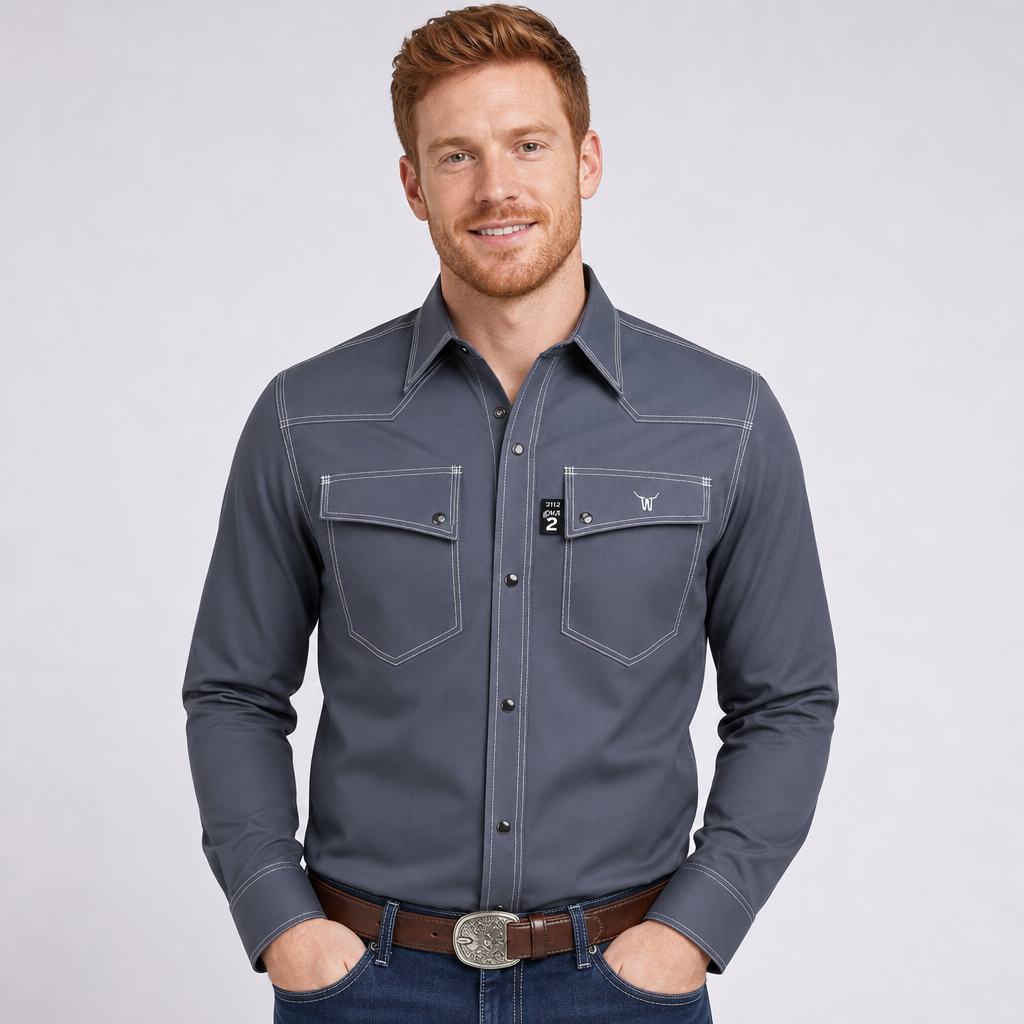 WeldaBeast 5.6 OZ NFPA 2112 Cat 2 Inherently Flame Resistant Western Style Shirt.