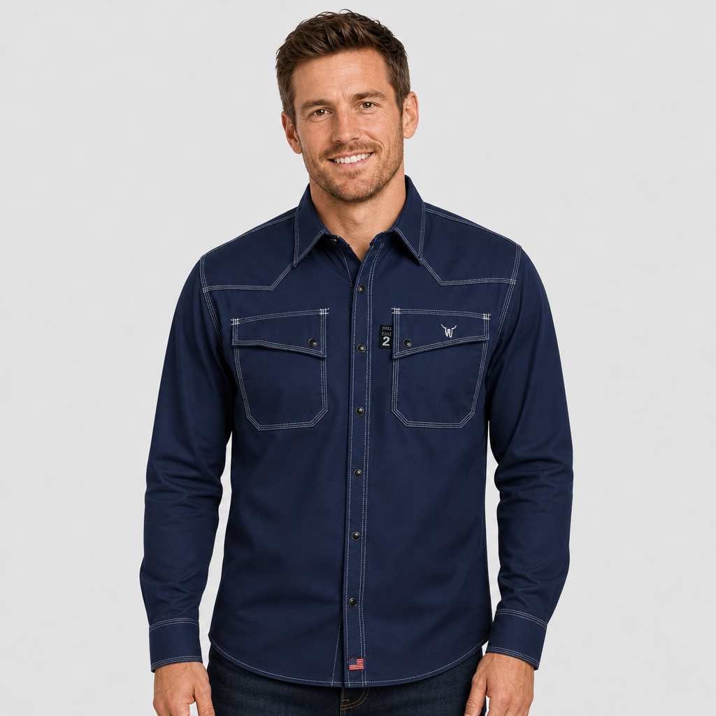 WeldaBeast 5.6 OZ NFPA 2112 Cat 2 Inherently Flame Resistant Western Style Shirt.