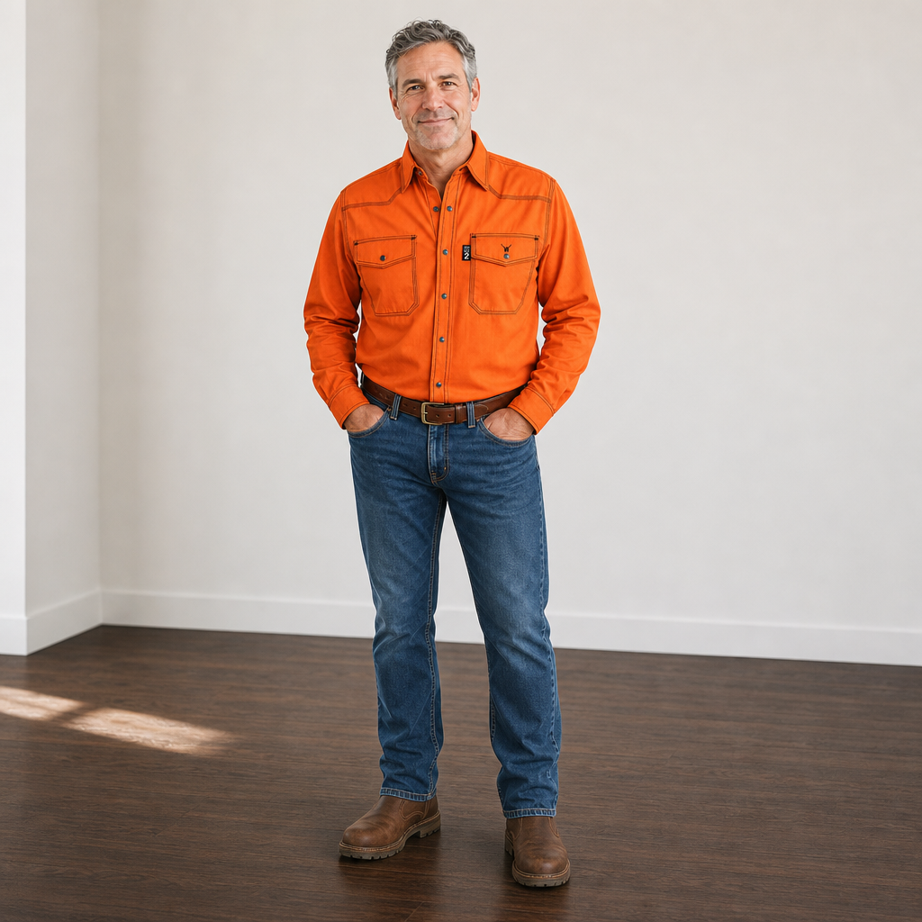 WeldaBeast 7 oz NFPA 2112 Cat 2 88/12 Flame Resistant Orange Western Style Shirt
