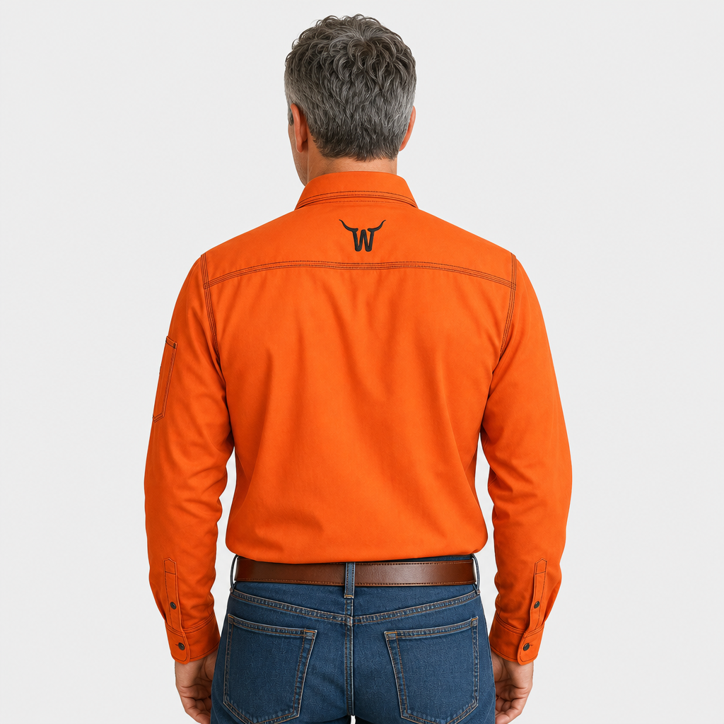 WeldaBeast 7 oz NFPA 2112 Cat 2 88/12 Flame Resistant Orange Western Style Shirt